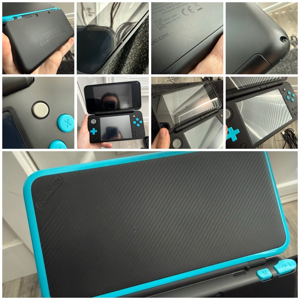 “New” Nintendo 2DS XL Black/Turquoise Bundle 64gb Black Case 3 Chargers - Picture 11 of 16